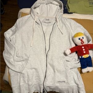 Life Is Good Grey Zip-Up Hoodie Logo Back